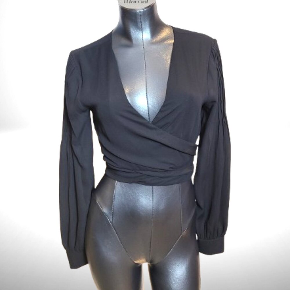 Rebecca Minkoff Black Wrap Top Blouse – Tie Back – Long Sleeve – Size M
